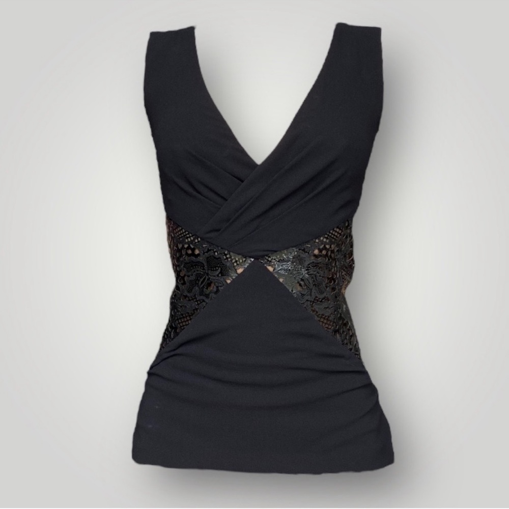 GIANNI VERSACE Black V Neck Sleeveless Blouse